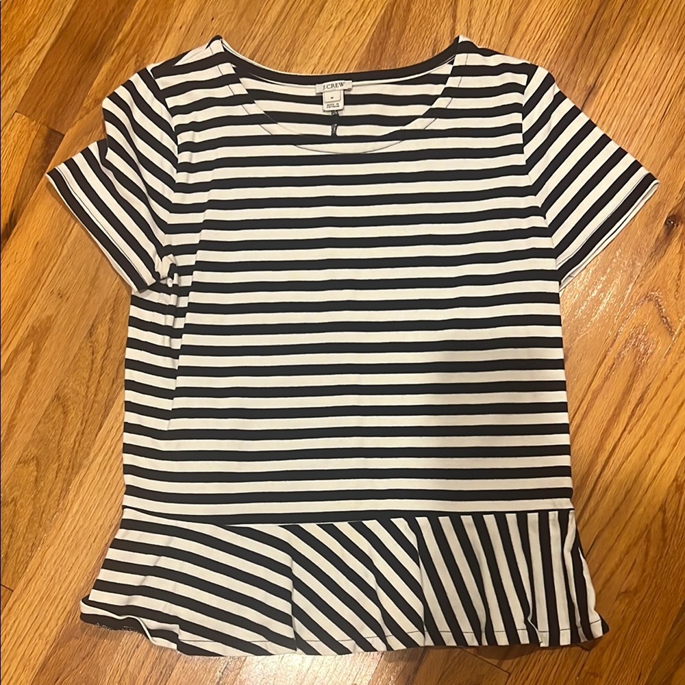 J. Crew navy and White Peplum striped Shirt